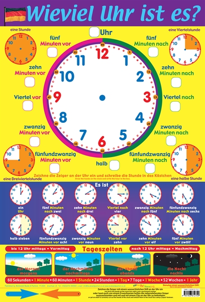 German What's The Time Learning Chart